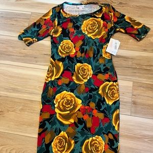 Lularoe Julia with tags gold roses size XS UNICORN